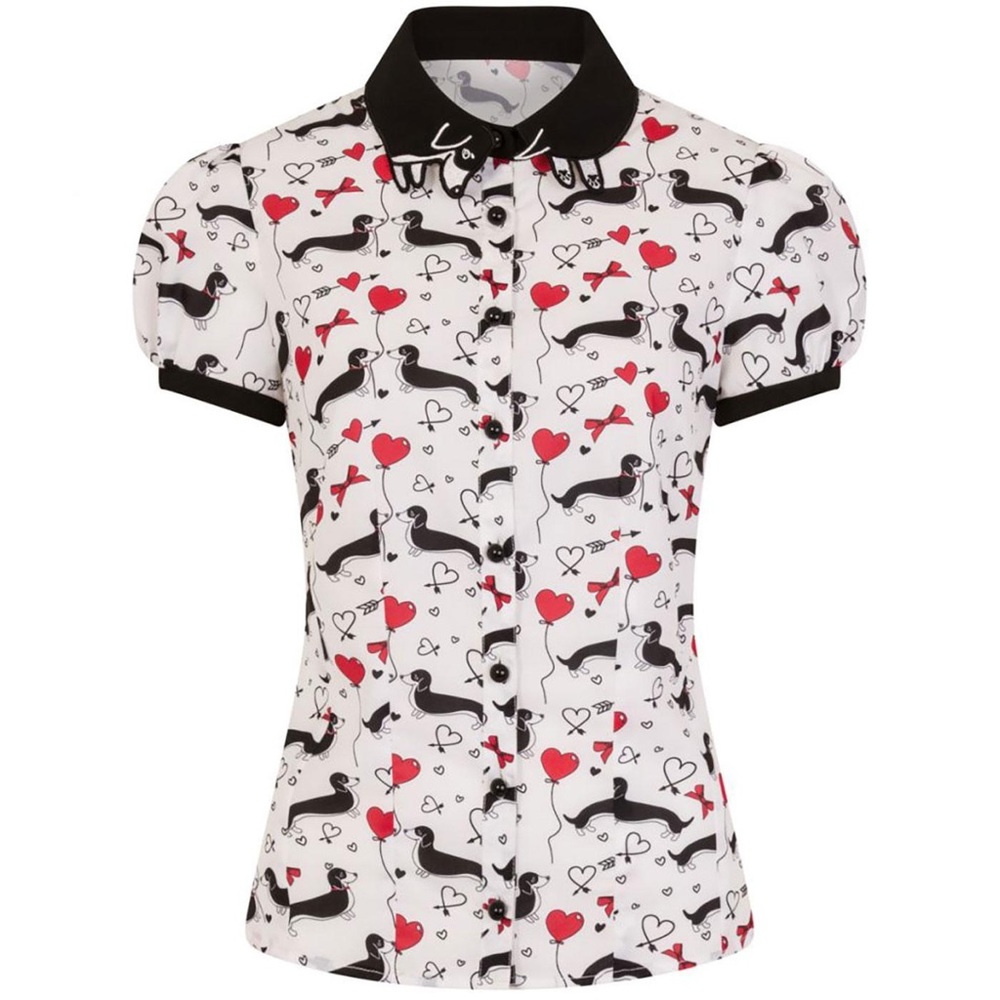 HellBunny dachshund print blouse size XL